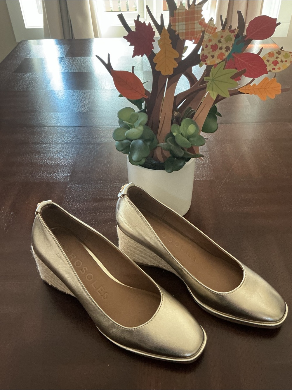 AEROSOLES Metallic Gold Wedge Pumps